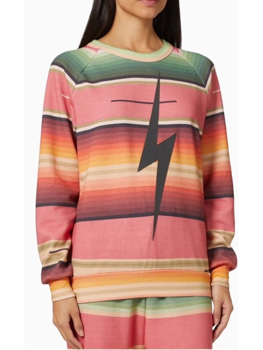 NWOT Aviator Nation pink striped Serape Bolt Stitch Sweatshirt small